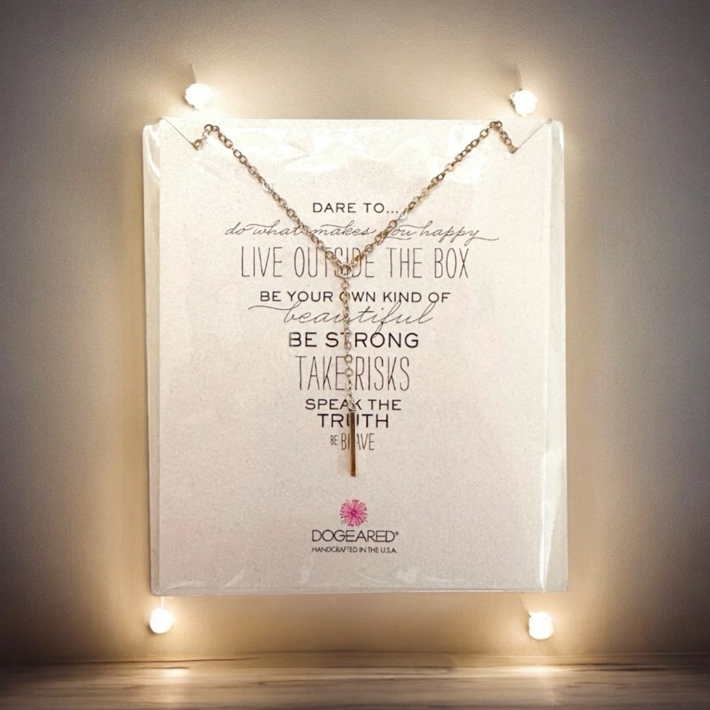 🆕💞DOGEARED Gold Bar Lariat "Y" Necklace Sterling Silver • 16 Inches • NWT